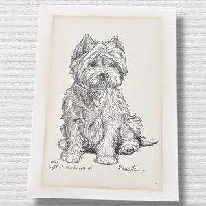 Vintage Original Ink Drawing West Highland White Terrier by G. Marlo Allen 1982